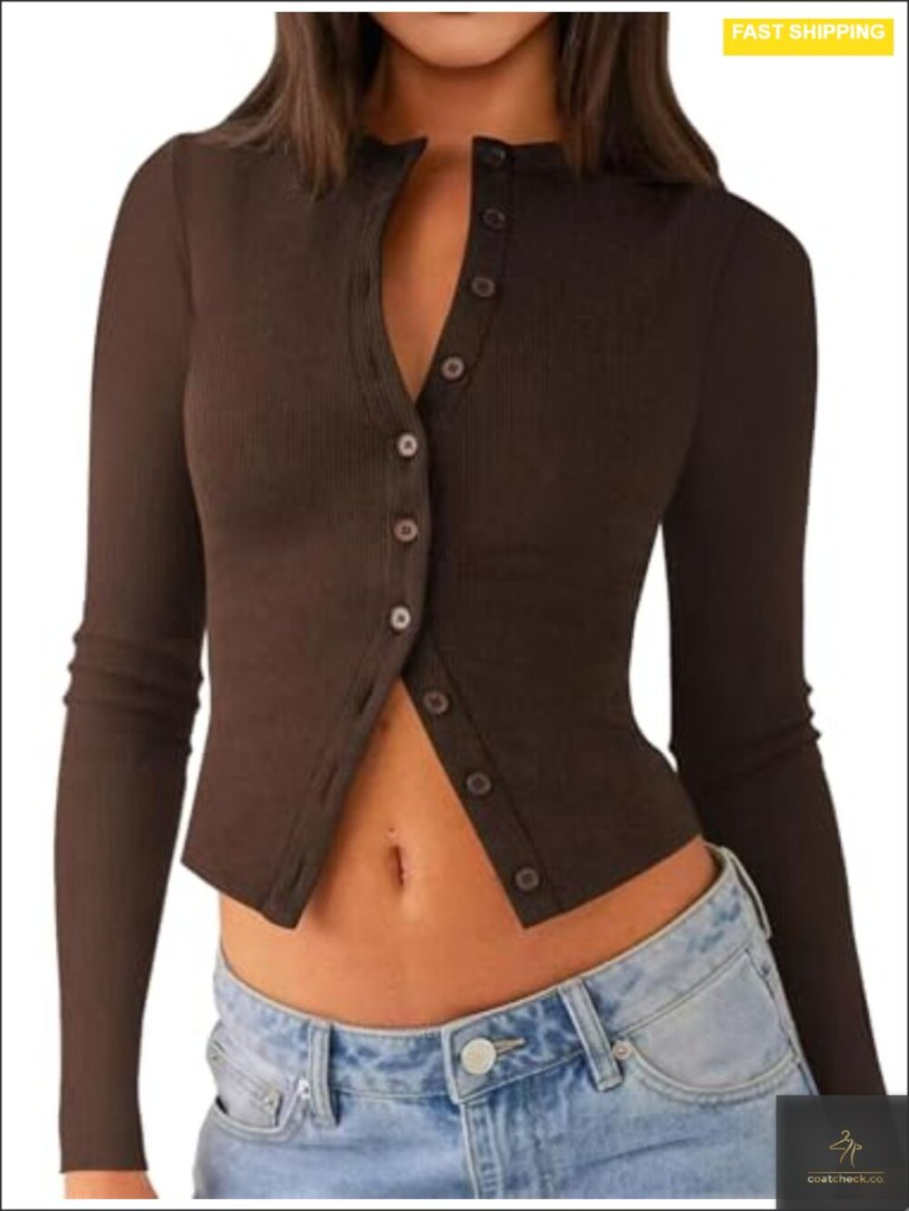 Women's Ribbed Crop Cardigan Sweater Long Sleeve Button Down Y2K Going Out Top